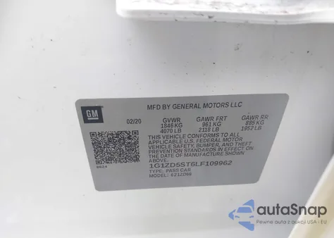 2020 Chevrolet Malibu Fwd Lt из США, поврежденный, VIN 1G1ZD5ST6LF109962